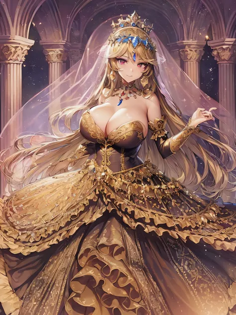 ((Anime Art Style)),(masutepiece),(Best Quality), (Super Detail),(Highly detailed CG Unity 8k wallpaper),((Very delicate and beautiful)),1 Lady,((Full body portrait)),((Stand in the garden)),((Solo)),(((One princess in a very gorgeous Rococo princess ball ...