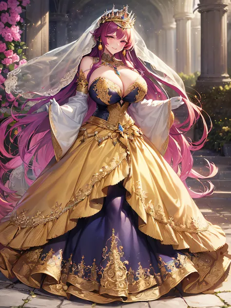 ((Anime Art Style)),(masutepiece),(Best Quality), (Super Detail),(Highly detailed CG Unity 8k wallpaper),((Very delicate and beautiful)),1 Lady,((Full body portrait)),((Stand in the garden)),((Solo)),(((One princess in a very gorgeous Rococo princess ball ...