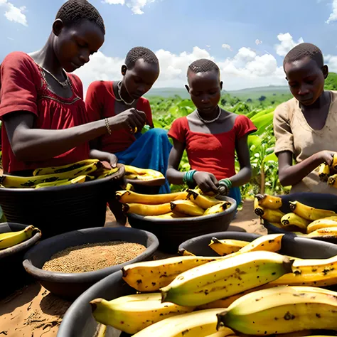 A large number of Africa slaves working on America plantains with chains in hand with precise attention to historical accuracy and details, 8k, realism, medieval,