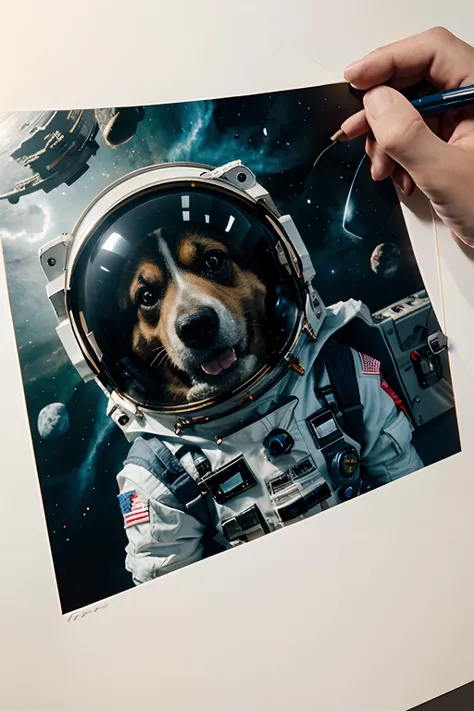 astronaut dog in space drawing mood