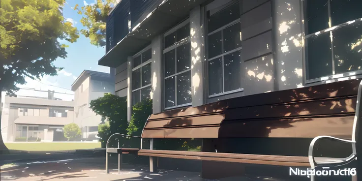 there is a bench sitting in front of a building with a tree, realistic afternoon lighting, [ 4 k photorealism ], photorealistic cinematic, cinematic shot ar 9:16 -n 6 -g, photorealistic cinematic render, 4k photorealism, 4 k photorealism, photo-realistic u...