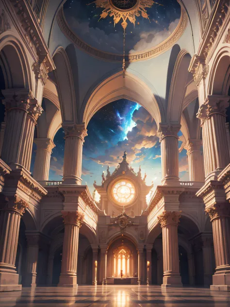 Masterpiece, top quality, 8K, realistic, very detailed CG, fully focused, celestial, glory, shining view of heaven, luminous building, blessing, joy, outstanding culture and art,