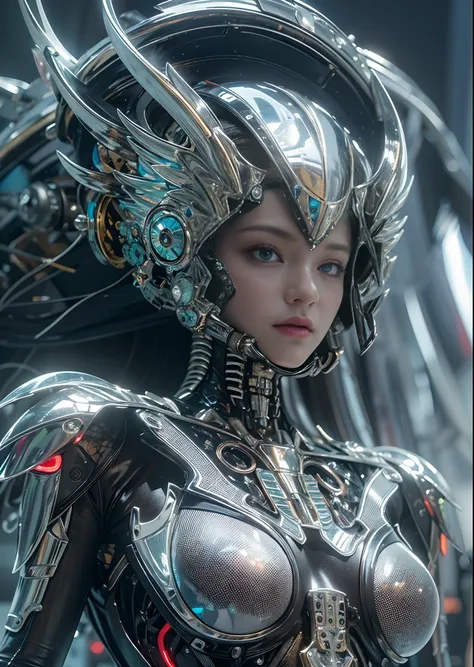 top-quality、​masterpiece、超A high resolution、(Photorealsitic:1.4)、Raw photo、Battle Cyborg Angel、large wings made of metal、White porcelain body、Acrylic Clear Cover、black  hair、glowy skin、1 Cyborg Girl、((super realistic details))、portlate、globalillumination、S...