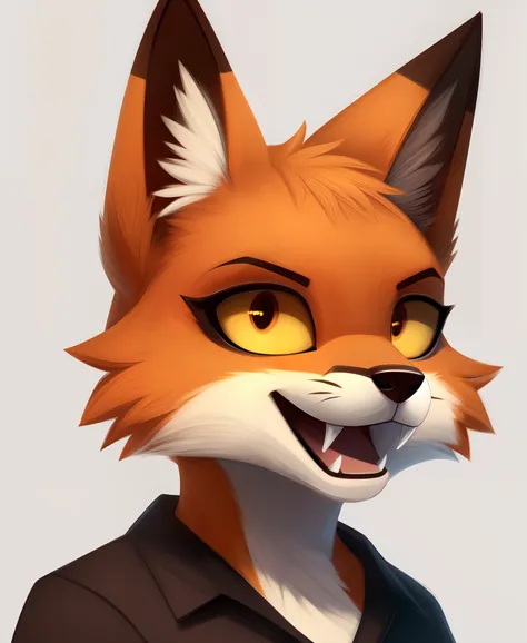 hi res, absurd res, solo, fangs, fox, furry, furry female, no humans, orange fur, pappy, simple background, solo, two-tone fur, ...