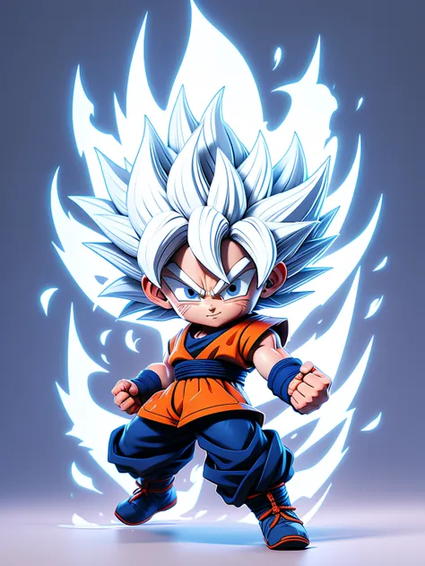 1 man, solo, son goku ultra instinct, ((white hair)), simple background, akira toriyama style, dragon ball. sticker, gran calida...