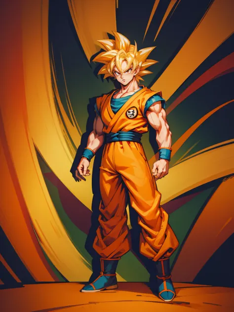 (masterpiece), best quality, ultra-detailed, goku from dragon ball z wearing orange clothes, retro style, full body.