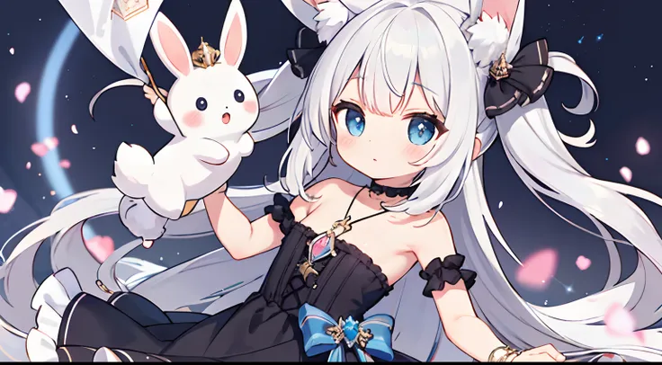 solo focus, (loli:1.3) (((little cute girl))), flat chest, rabbit girl, animal ear rabbit, break, cute dress, beautiful eyes, br...