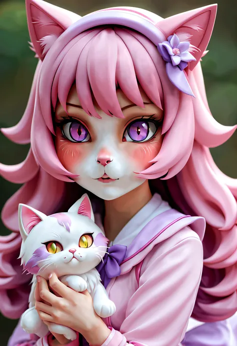 Cute nekomimi in pink and lilac colors