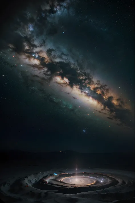 Create a person looking at the vastness of the universe with thousands of stars, colorful spiral dust clouds, 4k high definition image