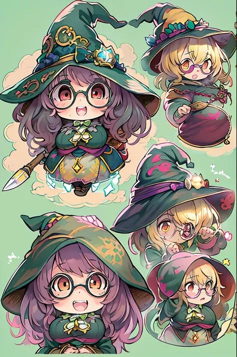 Fantasy,magic power,Realistic Girl Witch、Chibi、bbw、Anime style、Round glasses