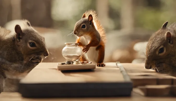 A squirrel giving a TED talk presentation to a group of squirrels in the office, with charts and graphs