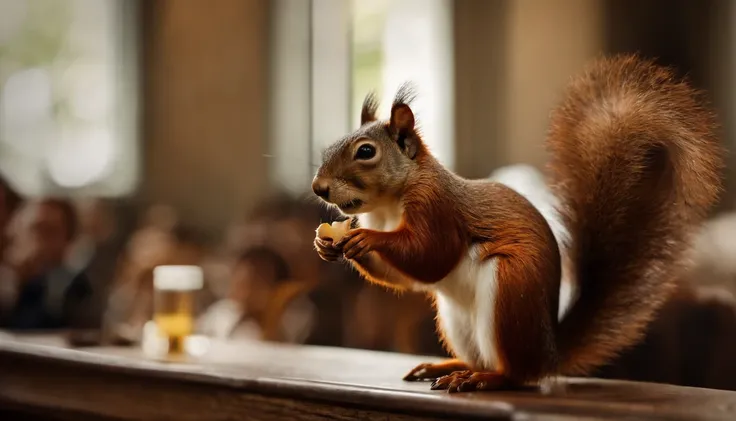 A squirrel giving a TED talk presentation to a crowd of squirrels in the office, with charts and graphs