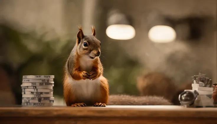 A squirrel giving a TED talk presentation to a group of squirrels in the office, with charts and graphs