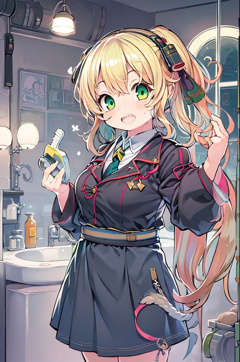 Anime girl with blonde hair and green eyes, Anime Loli, Anime visuals of cute girls, small curvy loli, from girls frontline, anime moe art style, girls frontline style, Strongest Pose, small loli girl, official artwork, Kantai Collection Style, In the vani...