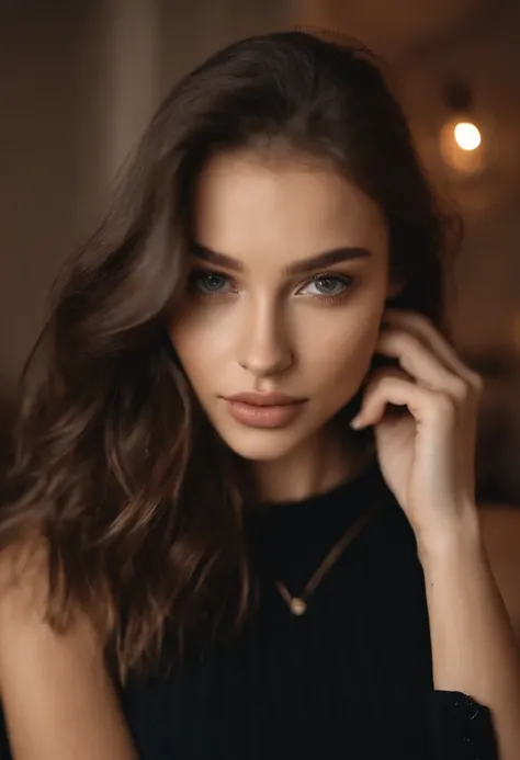 russian woman in a black bra top posing for a picture, 30 years old, sexy face, jaw dropping beauty, portrait sophie mudd, 21 years old, she is wearing a black tank top, jaw-dropping beauty, 2 2 years old, sexy gaze, 1 6 years old, looking hot, sexy look a...