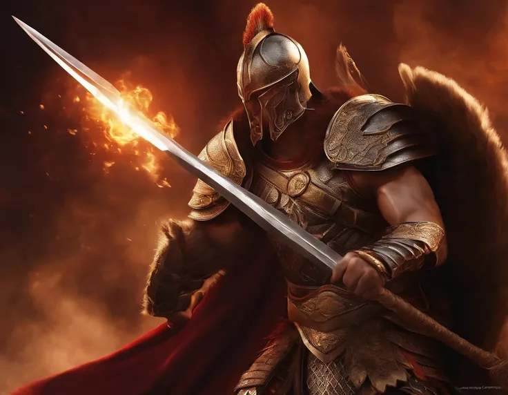 Create an image that depicts Ares, the god of war, with his armor and spear.