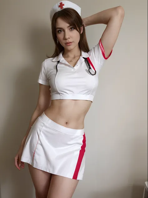 Nurse cosplay girl, sexylook, short skirt , no underwear, mature