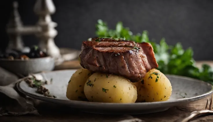 Food photography,Potato diced bone steak