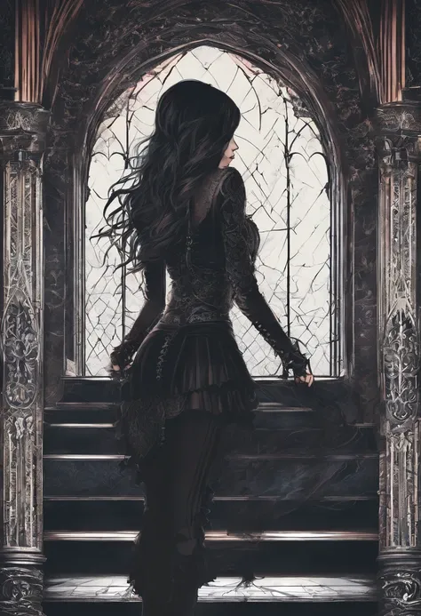 gothic girl bending over, behind, nice ass, thick, thick thighs, sexy, 4k, good lighting,