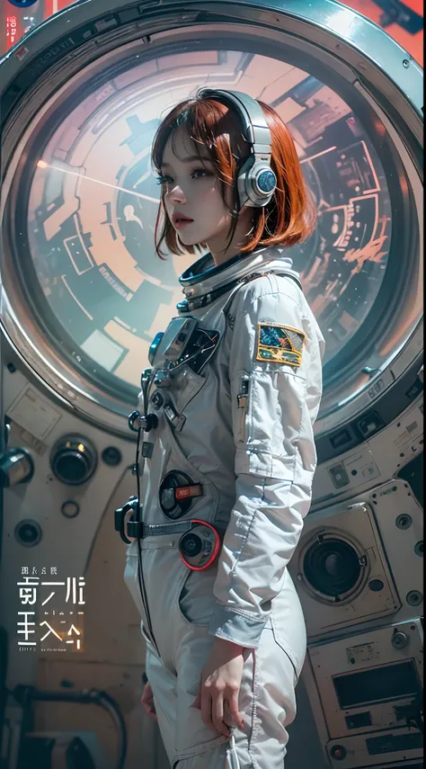 ((((Dramatic))), (((grittiness))), (((Intense))) The movie poster shows a young woman((The astronaut))is the central figure。(She stands confidently in the center of the poster)。The background is dark and gritty，There is a sense of danger and a strong feeli...