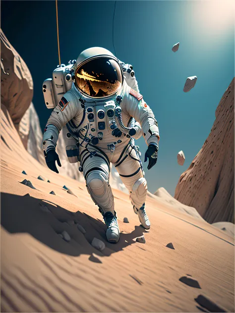 The astronaut, climbing the asteroid,4K Ultra HD, 超高分辨率, (Photorealistic: 1.4), Best quality，Masterpiece