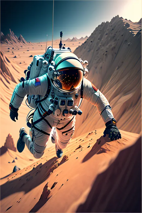 The astronaut, climbing the asteroid，4K Ultra HD, 超高分辨率, (Photorealistic: 1.4), Best quality，Masterpiece，