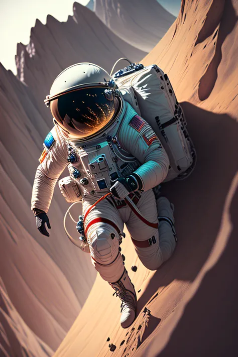 The astronaut, climbing the asteroid，4K Ultra HD, 超高分辨率, (Photorealistic: 1.4), Best quality，Masterpiece，