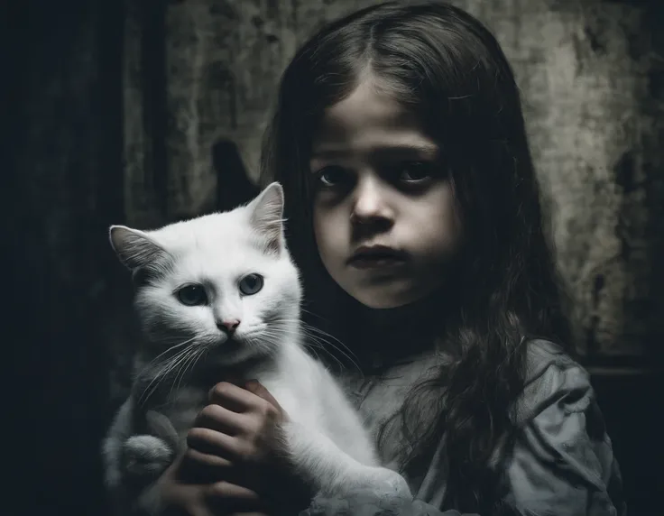 high qulity，High picture quality，Cute little girl holding a white cat