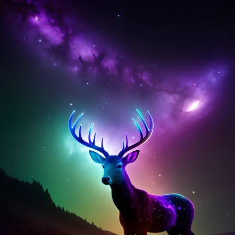 galaxy, strand, outer space, nebula, star,, iridescent colors, intricate detailed, In the form of deer., octanerender, Contrast 10