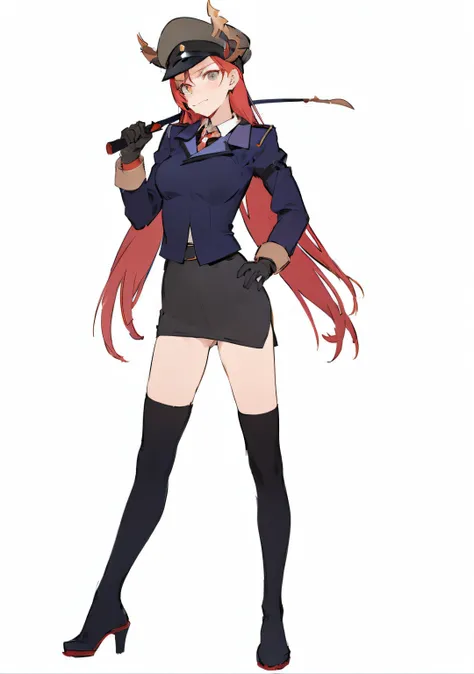 A woman in uniform holds a pipe and a hat, anya from spy x family, Marin Kitagawa fanart, Yandere. Tall, inspired by Kōno Michisei, erza scarlet as a real person, female anime character, yayoi kasuma, rias gremory, official character art, Single character ...