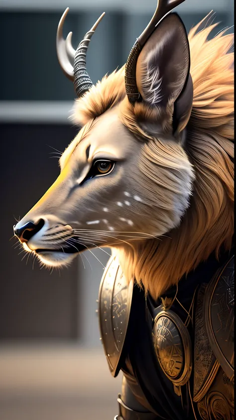 Animalrizz   ((deer)) 10, masterpiece, highres, Absurd,photorealistic portrait, Parley_armature, Lion in Armor ,Wear Parley_armature, Massive futuristic armor, running, move, Rocket propulsion,((from the side))