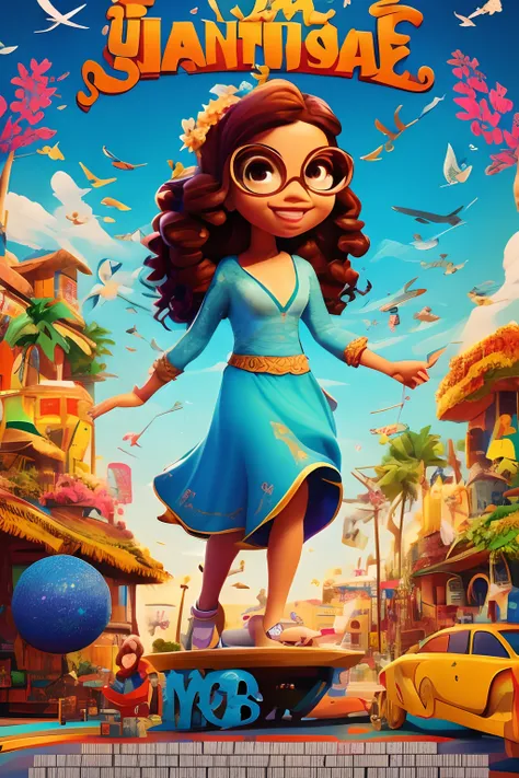 Poster de de um filme animado "Foi por um fio" com Marilia Mendonca (cantora brasileira) in the style of Pixar 3D animation.. O NOME DO CARTAZ DEVE SER "FOI POR UM FIO" EM PT-BR