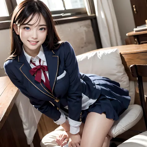 (masutepiece:1.3, Photorealsitic:1.4, 8K), top-quality, ​masterpiece, 超A high resolution, Perfect dynamic composition, Highly detailed skin and facial texture:1.3, A detailed eye, Detailed limbs, inside a classroom, 1girl in, cute sexy high schoolgirl, til...