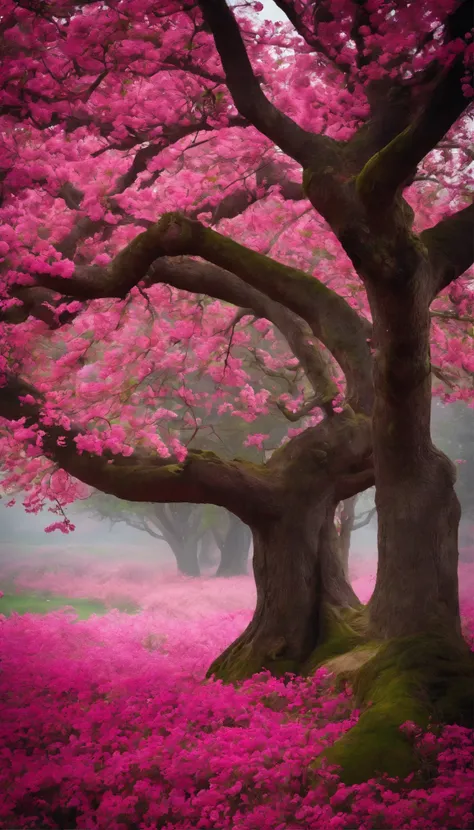 A tree with pink flowers