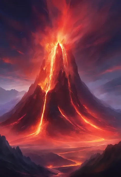 Close-up shot，Aerial view，Dramaticlight，Erupting lava，Dante Peak，volcanoes