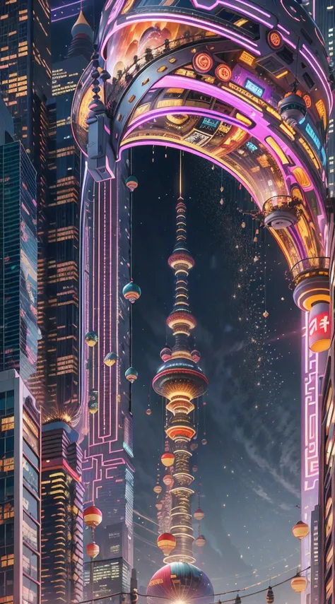 Enter a fascinating vision of the future through captivating futuristic images of the city of Shanghai. The towering giant skyscraper is decorated with gold ornaments and a smooth glass curtain wall，pierce the sky, The vibrant lights of the city that never...