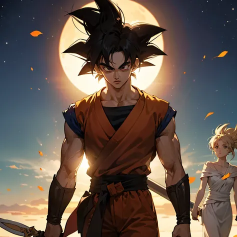 ("personagem masculino HOMEN") ((Goku super saiyajin god com uma espada)) Correndo pela noite escura, com cara de mal olhar maligno, The moonlight being the only guide, incapaz de enxugar a dor e a tristeza, And wheres my heart? The flame will not be extin...