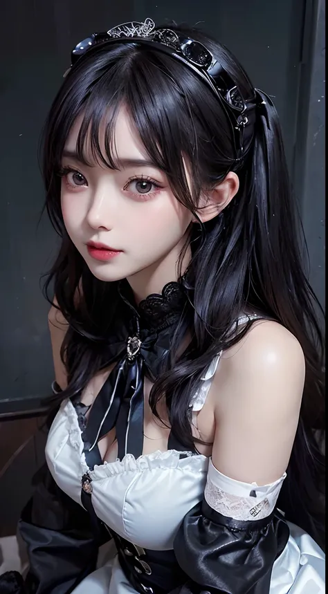 top-quality　​masterpiece　8K Masterpiece　Face with ultra-detailed details　Draw the face in detail　One woman wearing Gothic Lolita　Full body photo　kawaii pose　Sexy Pictures　Focus on the face　Kamimei　Close-range photography　The majority of users on the screen...