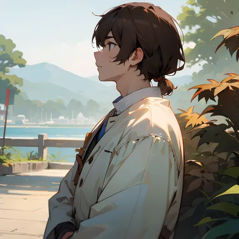 Brown-haired man、Looking into the distance