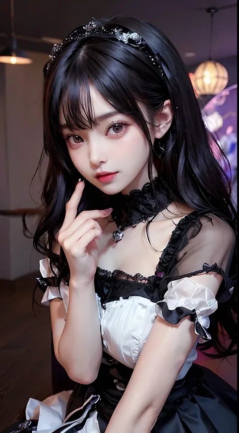 top-quality　​masterpiece　8k masterpiece　face with ultra-detailed details　draw the face in detail　one woman wearing gothic lolita...