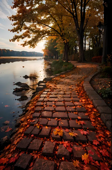 (Best quality,8K,Ultra-detailed,Realistic:1.37),(Autumn lighting,Colorful autumn lighting,Tranquil autumn lights:1.1),Beautiful and detailed brick road,Detailed cobblestone passages,Natural stone passage,Focus on brick roads,Peaceful atmosphere in autumn,L...