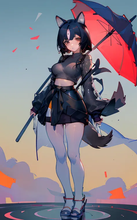 dog ears, cropped shoulders,white knee-length stockings，superskirt，perfect body figure，sweaters，see-through raincoat，medium boob