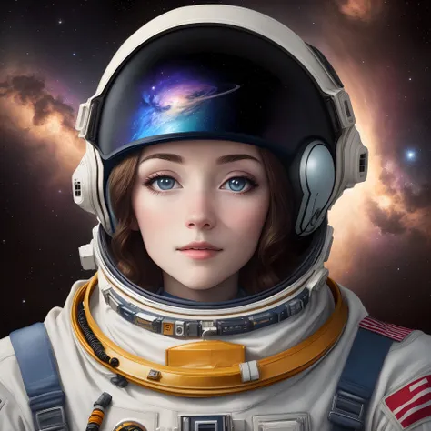 Renaissance-style portrait of an astronaut in space, detailed starry background, reflective helmet