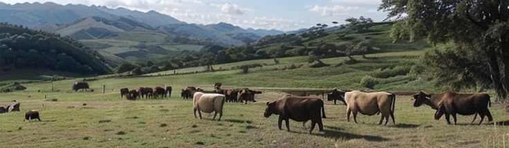 fundo de uma fazenda com vacas em um passeio montanhoso