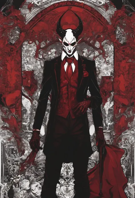 red skinned male fully horned demon wearing a suit inside of a jazz bar seductive, scary, powerful