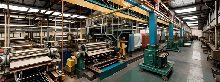 (by Mexa Technical Textiles: 1.2), (masutepiece), (Best Quality), Very lively、、the real thing, Illustration, (Silk mills in Mexico, machinery, Vibrant colors), A captivating representation of a Mexican silk mill, With machines and vibrant colors that refle...