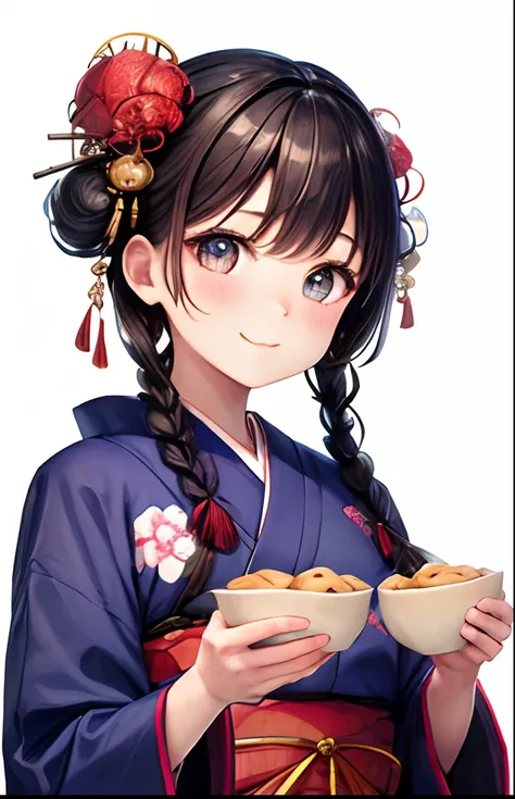 girl with、Braids、No background、without background、Background through、Japanese clothes with frills、kimono、taisho roman、A Japanese style、Have a dumpling、Eating dumplings、dumpling、frilld、short kimono、kawaii