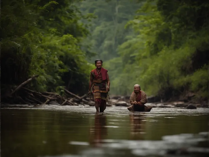 The Hmong hill tribe washed water in the stream. , high high quality , 4k