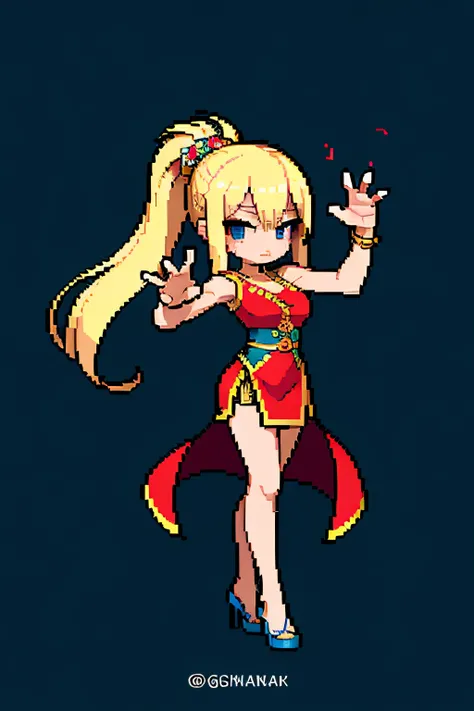 (masterpiece, top quality, best quality, less detail, 8-bit color), pixel,pixel art,1girl,beauty face, ilde pose,attack pose, china hanfu,chinese architect background, red scarf, hair ornament,necklace, jewelry,Beautiful face,upon_body, tyndall effect,phot...