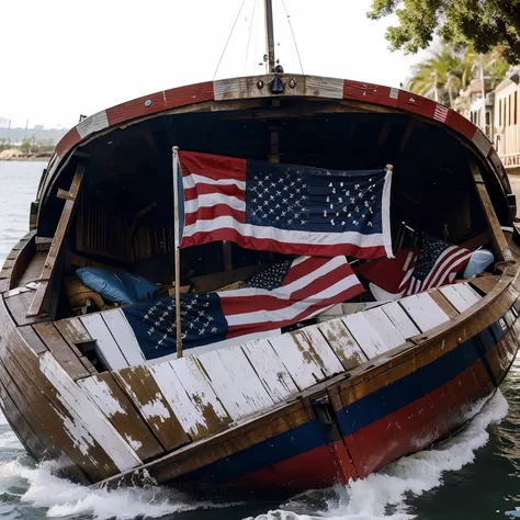 American flag 🇺🇸 on a junk boat 🛶